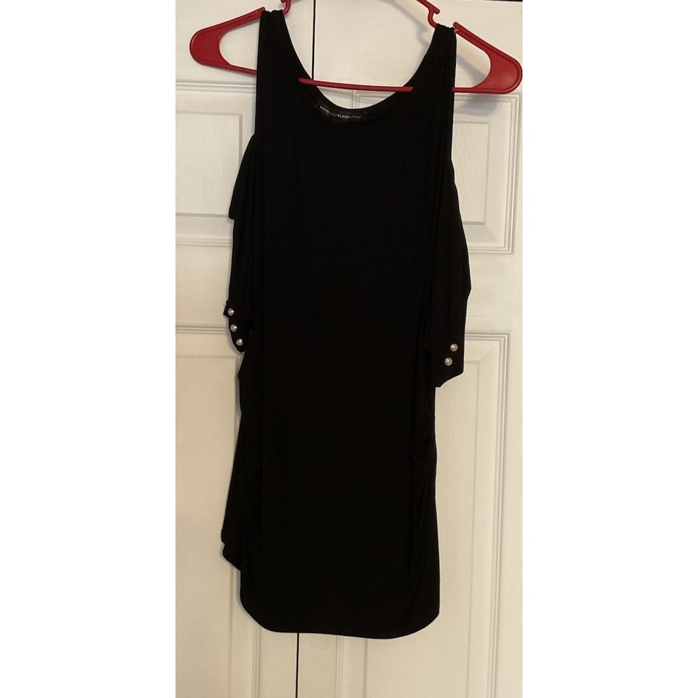 White House Black Market Black Cold Shoulder Top‎ Decorative Buttons Large